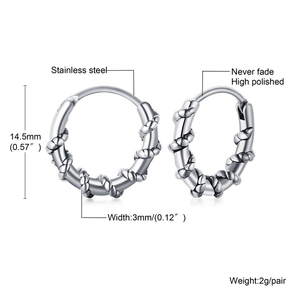 Small Huggie Hoop Earrings,Viking Thick Hoop Earring,Stainless Steel - Picture 5 of 5